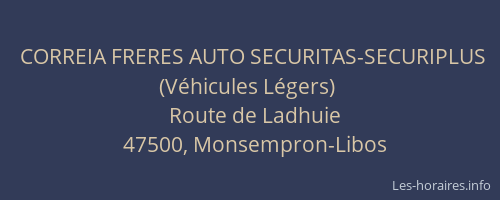 CORREIA FRERES AUTO SECURITAS-SECURIPLUS (V&eacute;hicules L&eacute;gers)