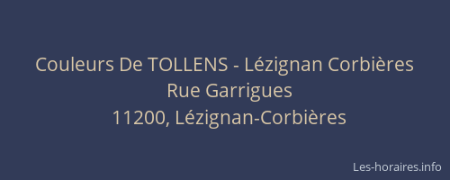 Couleurs De TOLLENS - Lézignan Corbières