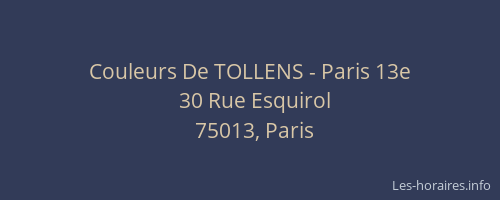 Couleurs De TOLLENS - Paris 13e