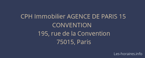 CPH Immobilier AGENCE DE PARIS 15 CONVENTION