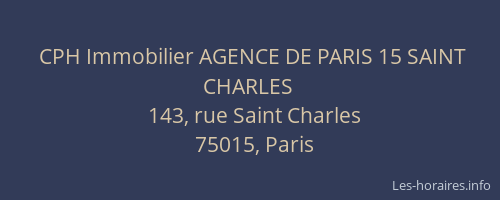 CPH Immobilier AGENCE DE PARIS 15 SAINT CHARLES