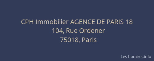 CPH Immobilier AGENCE DE PARIS 18