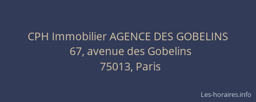 CPH Immobilier AGENCE DES GOBELINS