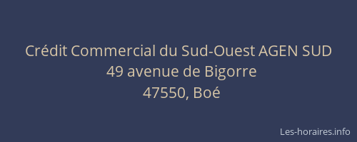 Cr&eacute;dit Commercial du Sud-Ouest AGEN SUD