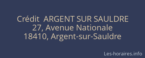 Crédit  ARGENT SUR SAULDRE