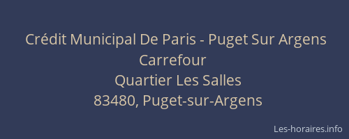 Crédit Municipal De Paris - Puget Sur Argens Carrefour