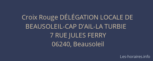 Croix Rouge DÉLÉGATION LOCALE DE BEAUSOLEIL-CAP D'AIL-LA TURBIE