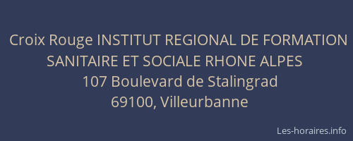 Croix Rouge INSTITUT REGIONAL DE FORMATION SANITAIRE ET SOCIALE RHONE ALPES