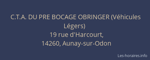 C.T.A. DU PRE BOCAGE OBRINGER (V&eacute;hicules L&eacute;gers)