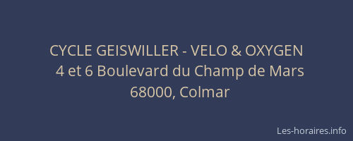 CYCLE GEISWILLER - VELO & OXYGEN