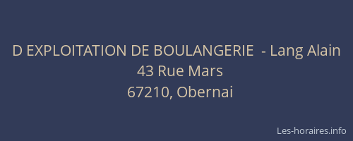 D EXPLOITATION DE BOULANGERIE  - Lang Alain
