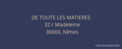 DE TOUTE LES MATIERES