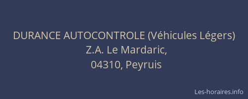 DURANCE AUTOCONTROLE (Véhicules Légers)