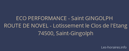 ECO PERFORMANCE - Saint GINGOLPH