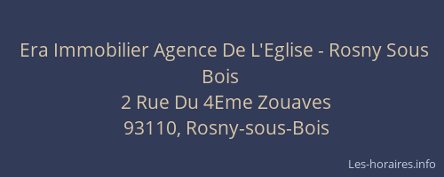 Era Immobilier Agence De L'Eglise - Rosny Sous Bois