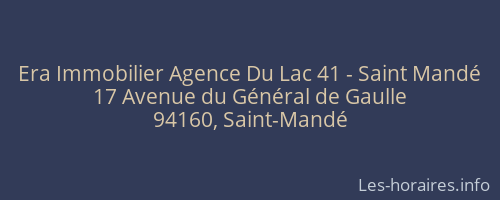 Era Immobilier Agence Du Lac 41 - Saint Mandé