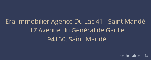 Era Immobilier Agence Du Lac 41 - Saint Mandé