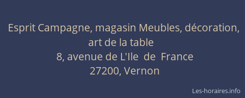 Esprit Campagne, magasin Meubles, d&eacute;coration, art de la table