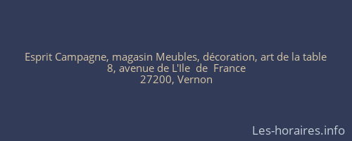 Esprit Campagne, magasin Meubles, décoration, art de la table