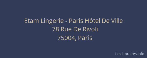 Etam Lingerie - Paris Hôtel De Ville