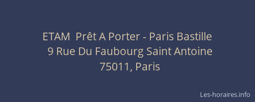 ETAM  Prêt A Porter - Paris Bastille
