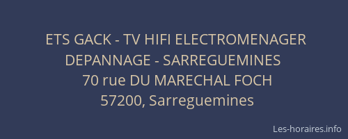 ETS GACK - TV HIFI ELECTROMENAGER DEPANNAGE - SARREGUEMINES