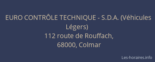EURO CONTRÔLE TECHNIQUE - S.D.A. (Véhicules Légers)
