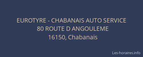 EUROTYRE - CHABANAIS AUTO SERVICE