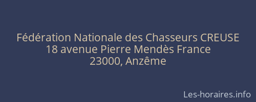 Fédération Nationale des Chasseurs CREUSE