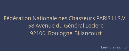 Fédération Nationale des Chasseurs PARIS H.S.V