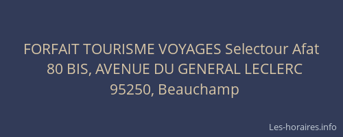 FORFAIT TOURISME VOYAGES Selectour Afat
