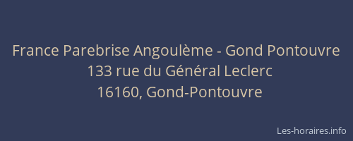France Parebrise Angoulème - Gond Pontouvre