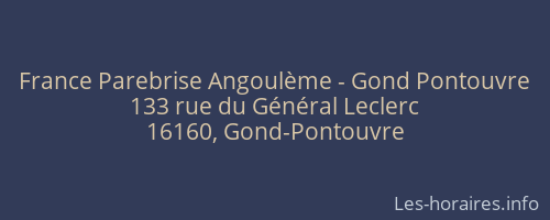 France Parebrise Angoulème - Gond Pontouvre