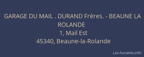 GARAGE DU MAIL . DURAND Fr&eacute;res. - BEAUNE LA ROLANDE