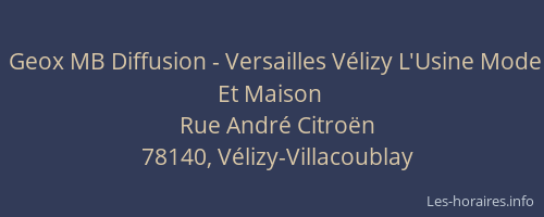 Geox MB Diffusion - Versailles Vélizy L'Usine Mode Et Maison