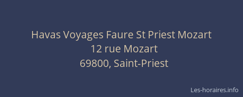 Havas Voyages Faure St Priest Mozart