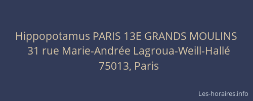 Hippopotamus PARIS 13E GRANDS MOULINS