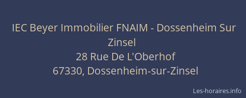 IEC Beyer Immobilier FNAIM - Dossenheim Sur Zinsel
