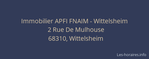 Immobilier APFI FNAIM - Wittelsheim