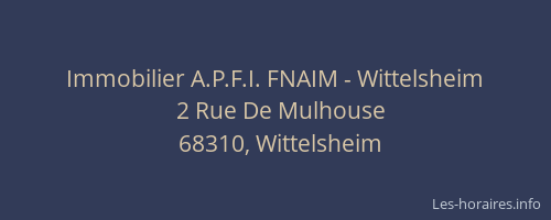 Immobilier A.P.F.I. FNAIM - Wittelsheim