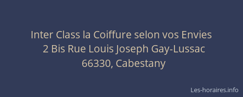 Inter Class la Coiffure selon vos Envies