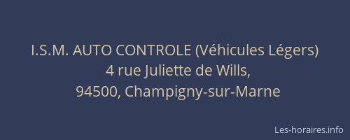 I.S.M. AUTO CONTROLE (V&eacute;hicules L&eacute;gers)
