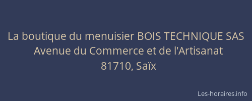 La boutique du menuisier BOIS TECHNIQUE SAS