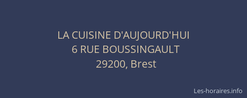 LA CUISINE D'AUJOURD'HUI
