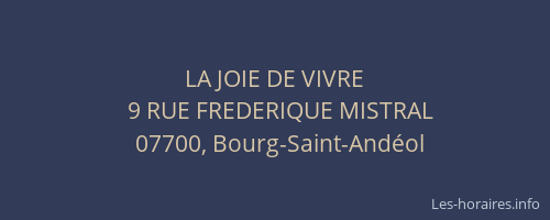 LA JOIE DE VIVRE