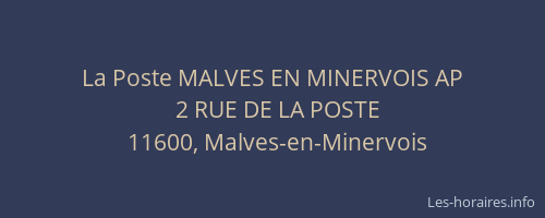 La Poste MALVES EN MINERVOIS AP
