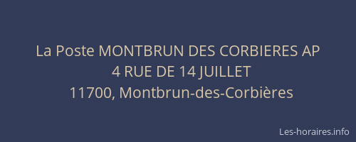 La Poste MONTBRUN DES CORBIERES AP