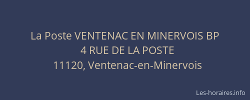 La Poste VENTENAC EN MINERVOIS BP