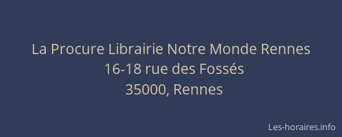 La Procure Librairie Notre Monde Rennes