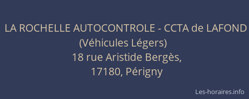 LA ROCHELLE AUTOCONTROLE - CCTA de LAFOND (V&eacute;hicules L&eacute;gers)